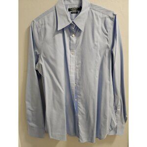 Ralph Lauren Women Light Blue Button Down Business Work Casual Size Large EUC